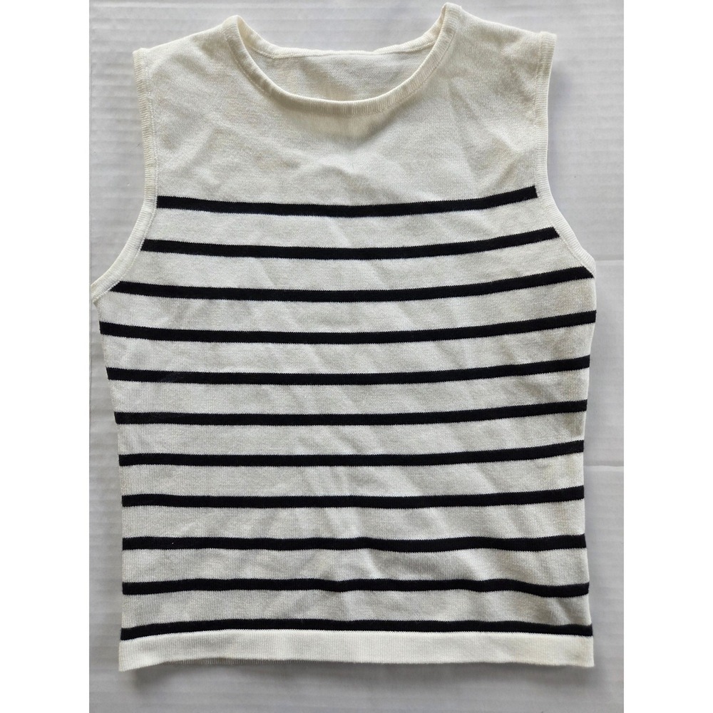 Unbranded Knit Tank Top Women XS Ivory Black Striped Sleeveless Sweater Vest